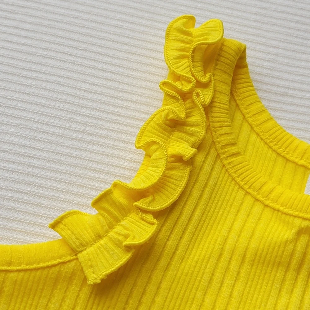 Yellow Sleveless Ribbed Ruffle Tank Top | Cat & Jack